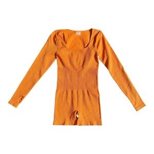 OQQ Vibrant pumpkin Orange Ribbed Bodysuit